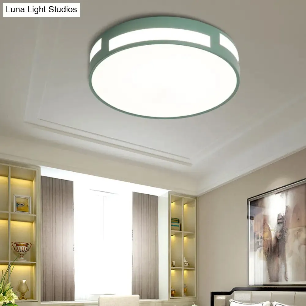 Modern Nordic LED Flush Ceiling Light with Round Acrylic Shade in Blue/Green/Pink/Yellow