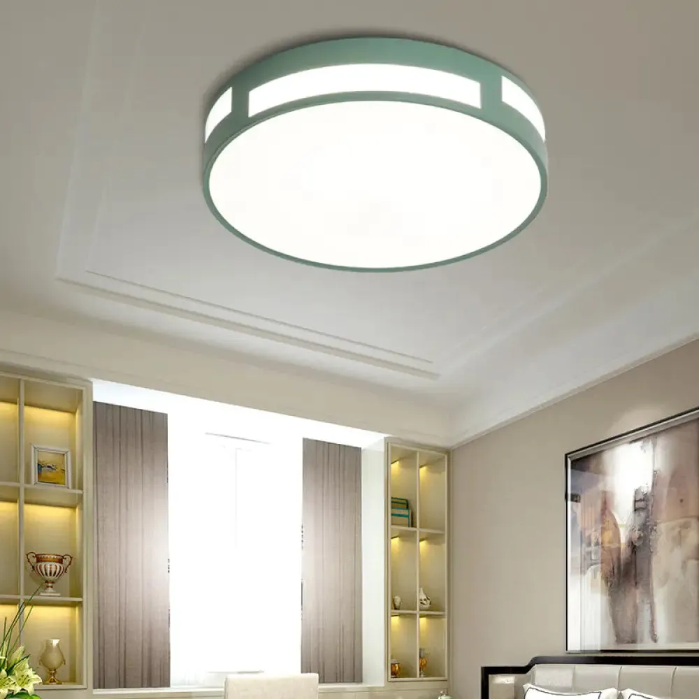 Modern Nordic LED Flush Ceiling Light with Round Acrylic Shade in Blue/Green/Pink/Yellow