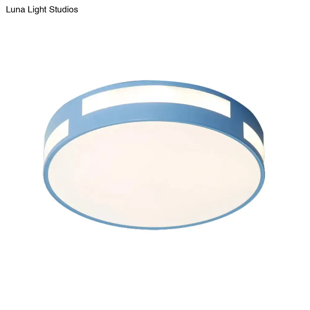 Modern Nordic LED Flush Ceiling Light with Round Acrylic Shade in Blue/Green/Pink/Yellow