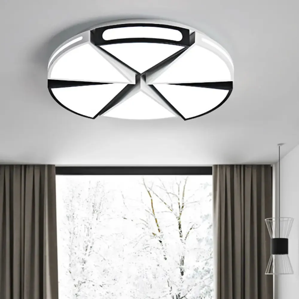 Modern White Round Ceiling Light for Kitchen, Metal Flush Mount - 16"/19.5" Ceiling Lights with Black Accents