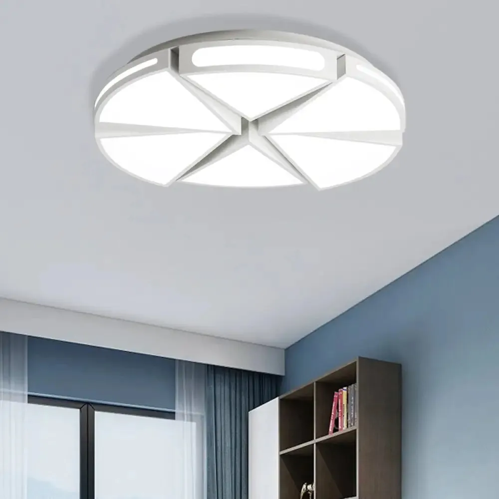 Modern White Round Ceiling Light for Kitchen, Metal Flush Mount - 16"/19.5" Ceiling Lights with Black Accents