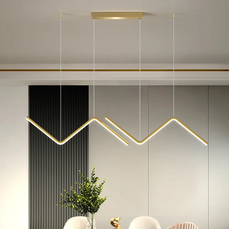 Modern Zigzag Metal Hanging Lamp - Black/Gold LED Island Pendant in Warm/White Light for Dining Room