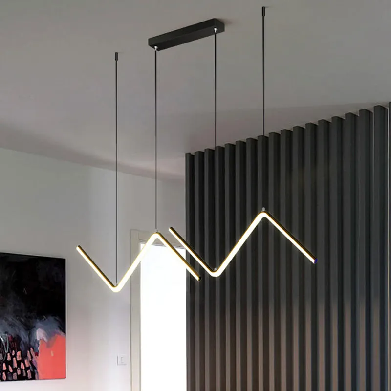 Modern Zigzag Metal Hanging Lamp - Black/Gold LED Island Pendant in Warm/White Light for Dining Room