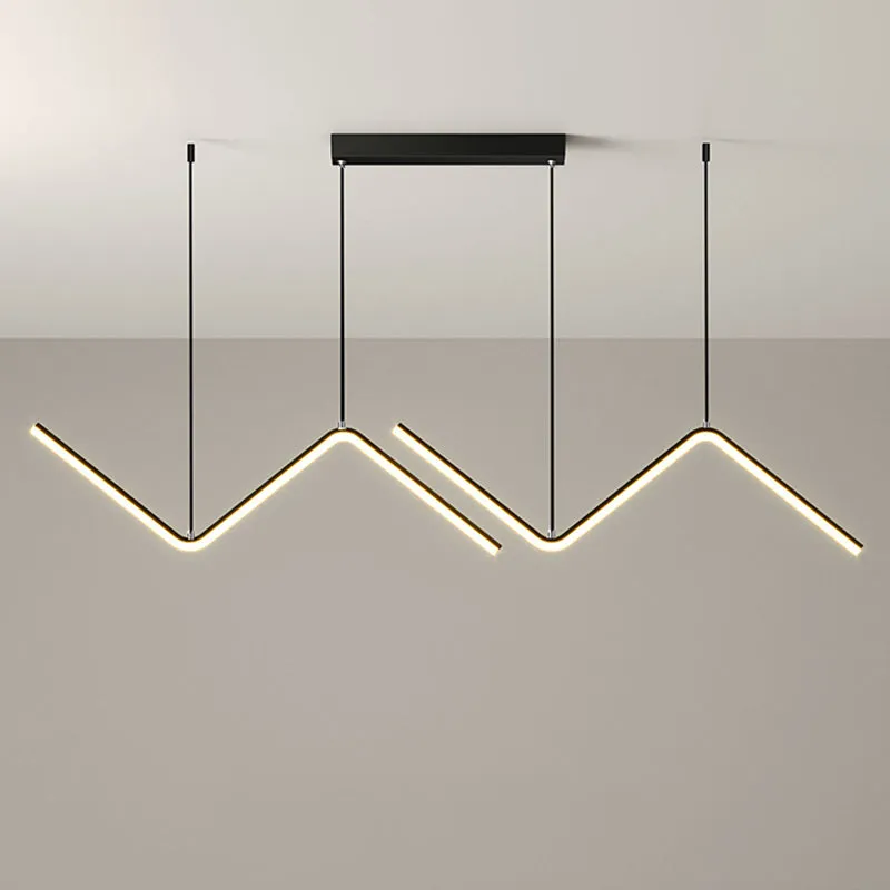 Modern Zigzag Metal Hanging Lamp - Black/Gold LED Island Pendant in Warm/White Light for Dining Room