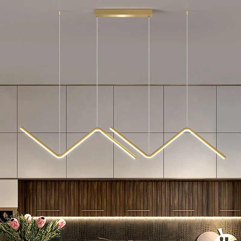 Modern Zigzag Metal Hanging Lamp - Black/Gold LED Island Pendant in Warm/White Light for Dining Room