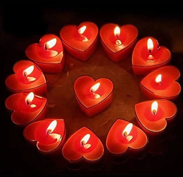 MOOLYAVAAN Products Heart Shape Candle Set Romantic Love Heart Shape Tea Light Candles for Bedroom Decoration, Birthday, Valentine's Day, Anniversary Wedding Room Decoration (Pack of 54)