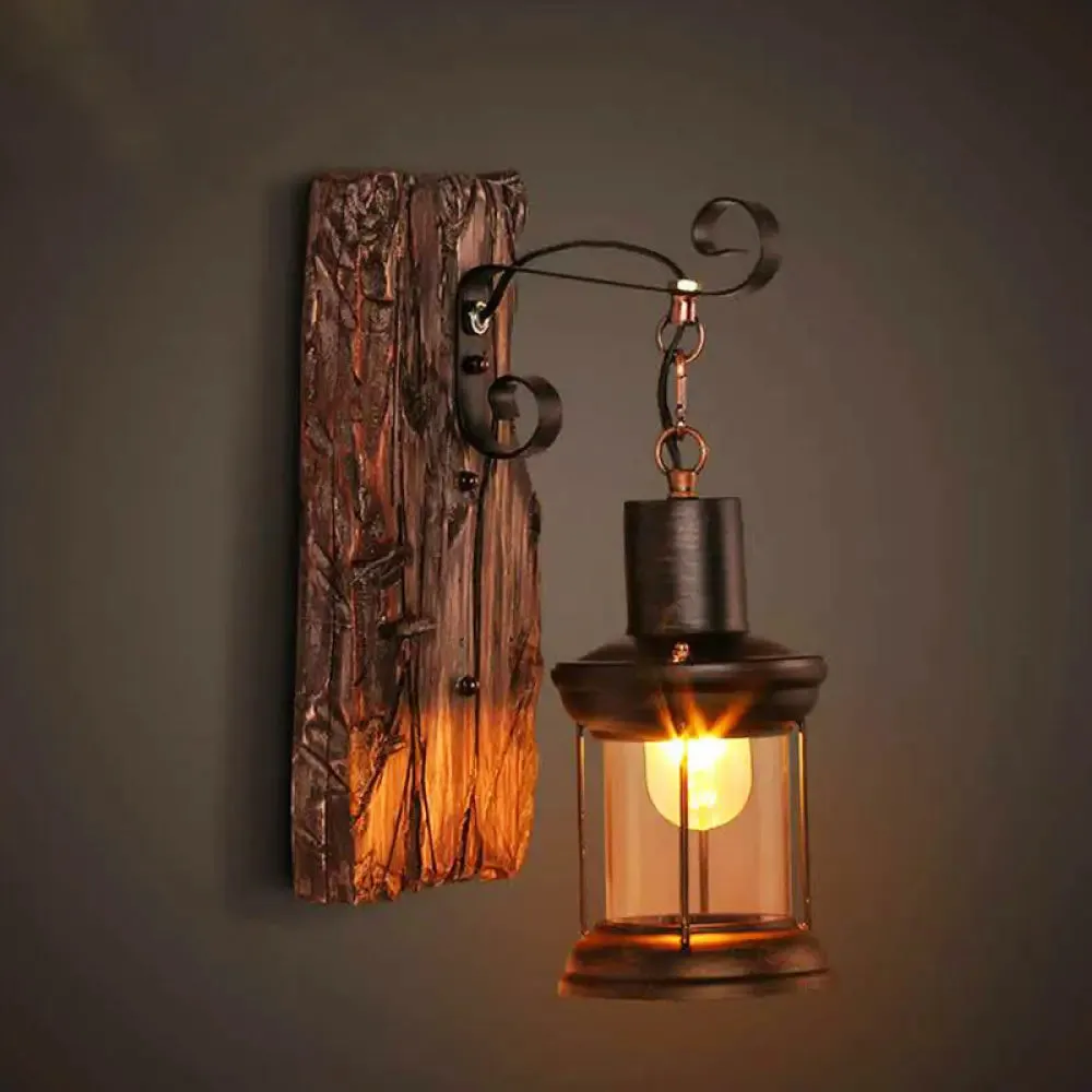 Nautical Wood Lantern Wall Light - Single-Bulb Bistro Fixture