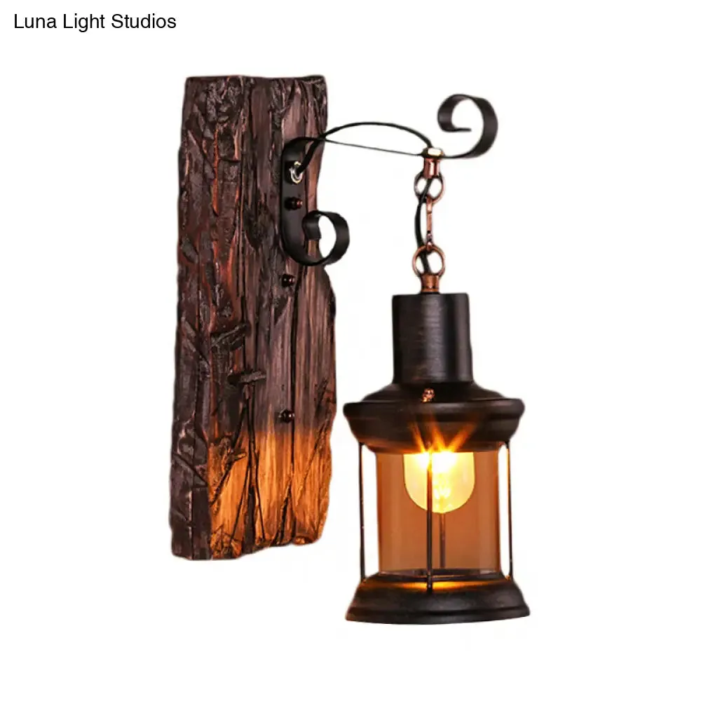 Nautical Wood Lantern Wall Light - Single-Bulb Bistro Fixture