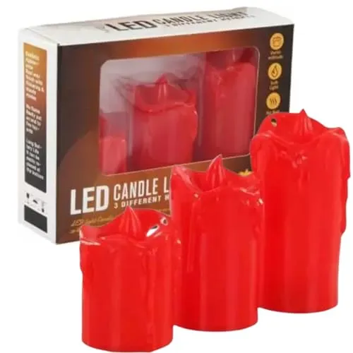 NAVMAV Plastic Flameless/Smokeless Decorative LED Candle 3 Size Real Wax Night Lights Battery Operated Pillar Candles with Led Tealight Candle for Home & Diwali Decoration (21pcs LED Red Candle)