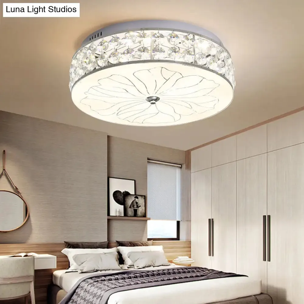 Nickel LED Round Flushmount Crystal Ceiling Light Fixture with Opal Glass Diffuser - Modern and Stylish