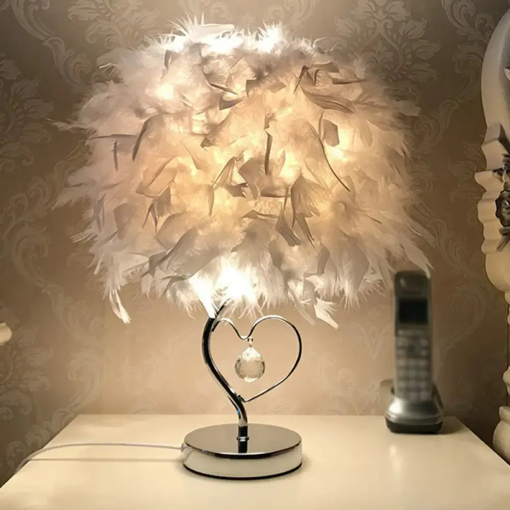 Nordic Feather Cylinder Table Lamp: Single-Bulb Nightstand Lighting for Bedroom