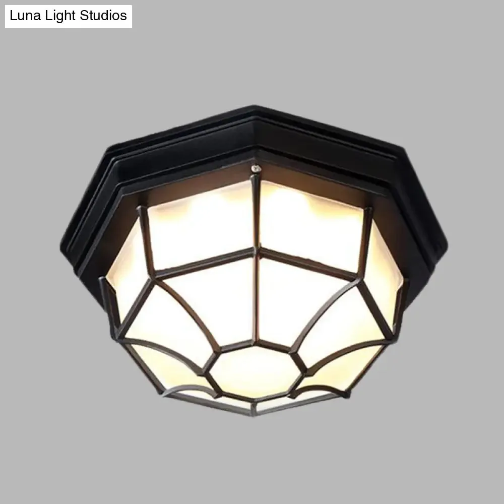 Opal Glass Octagonal Bedroom Flushmount Lodge with 1-Head, Modern White/Black Finish – Flush Mount Lamp Fixture