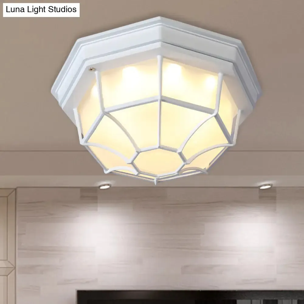 Opal Glass Octagonal Bedroom Flushmount Lodge with 1-Head, Modern White/Black Finish – Flush Mount Lamp Fixture