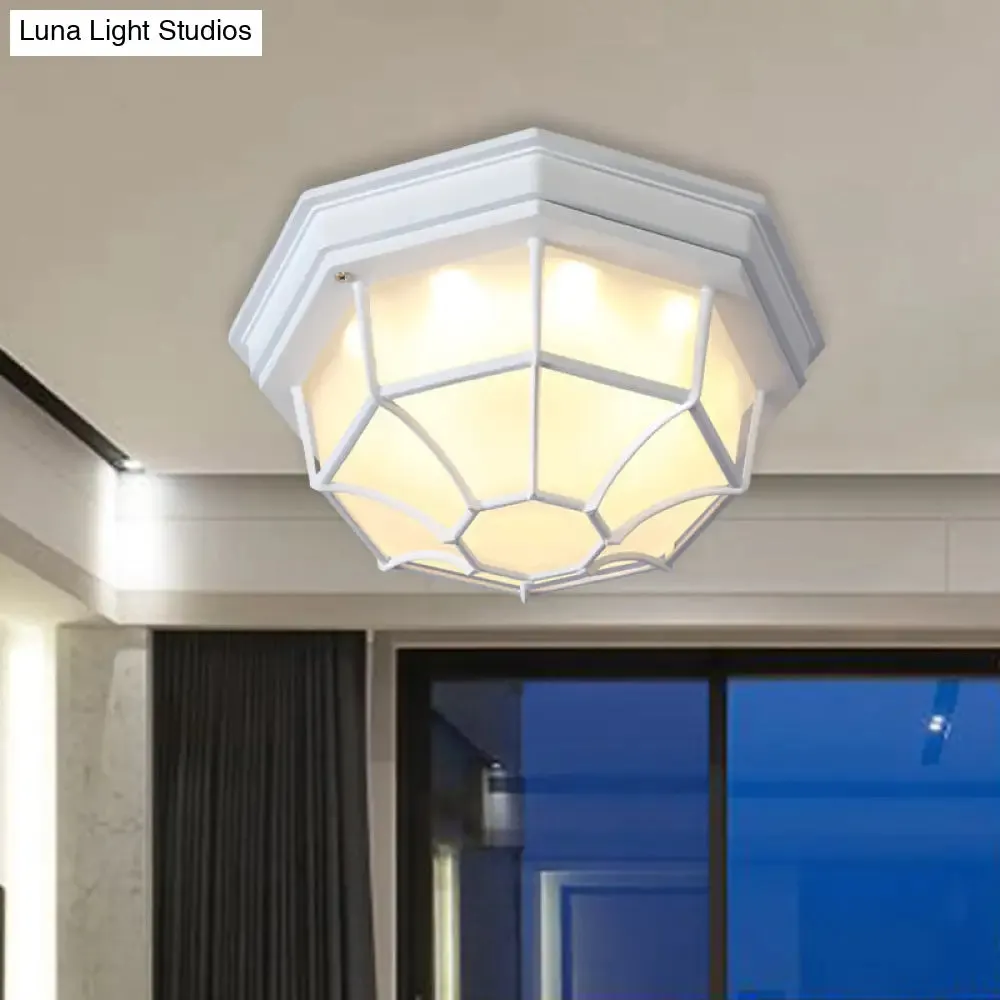 Opal Glass Octagonal Bedroom Flushmount Lodge with 1-Head, Modern White/Black Finish – Flush Mount Lamp Fixture