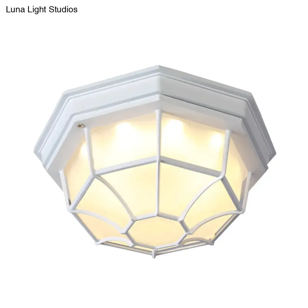 Opal Glass Octagonal Bedroom Flushmount Lodge with 1-Head, Modern White/Black Finish – Flush Mount Lamp Fixture