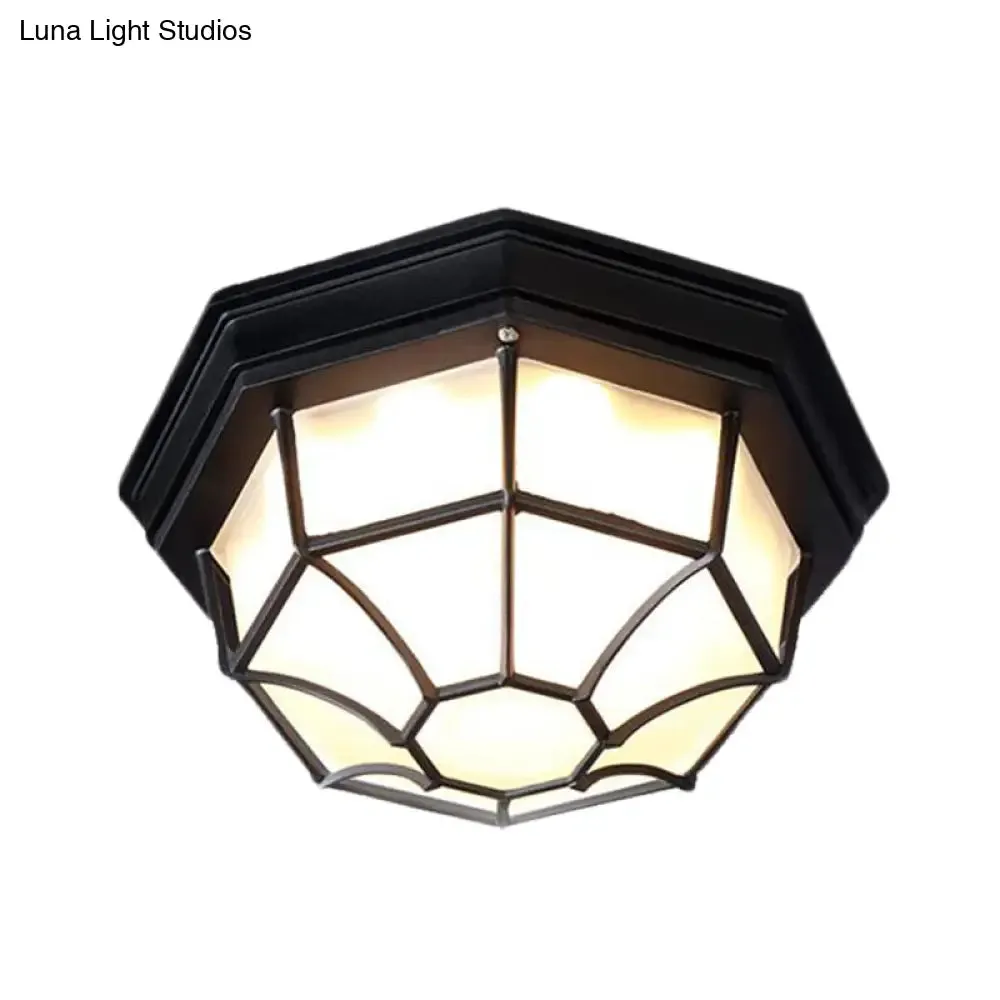 Opal Glass Octagonal Bedroom Flushmount Lodge with 1-Head, Modern White/Black Finish – Flush Mount Lamp Fixture