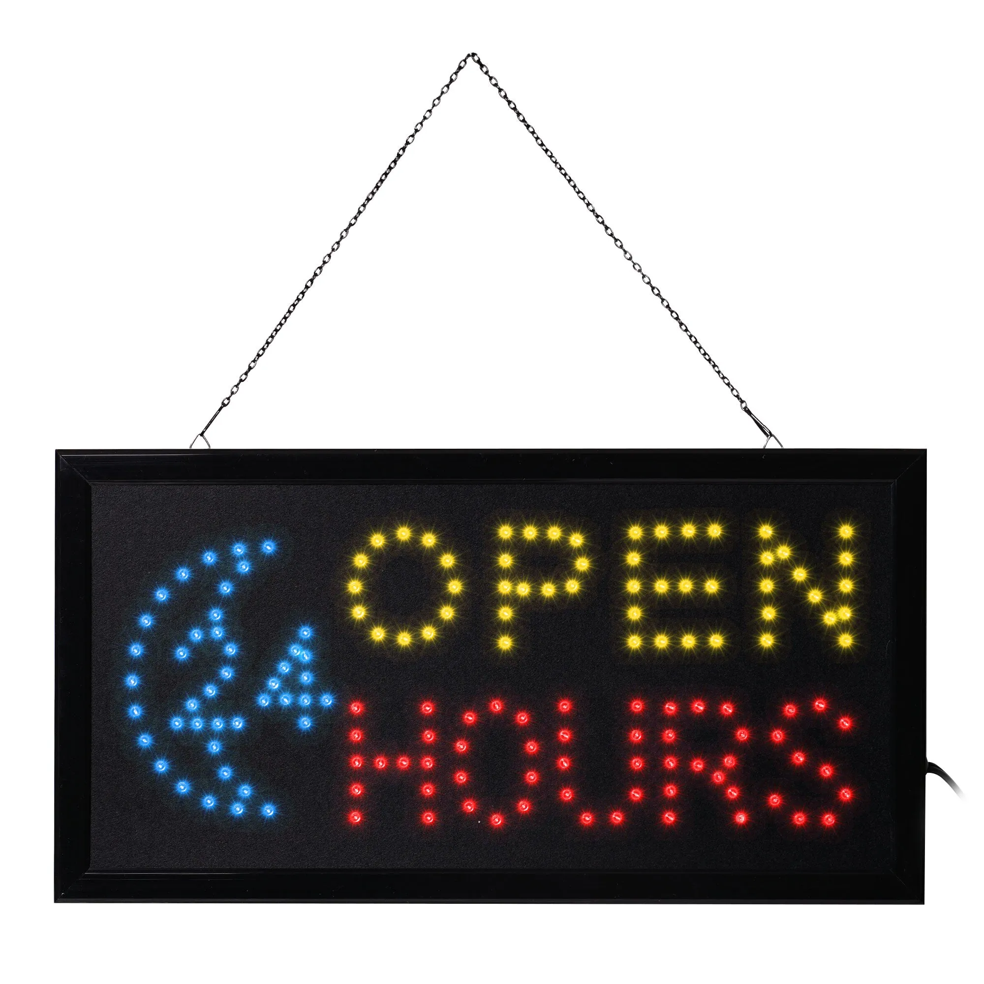 Open 24 Hours Framed LED Hanging Wall Sign - 19" x 10"