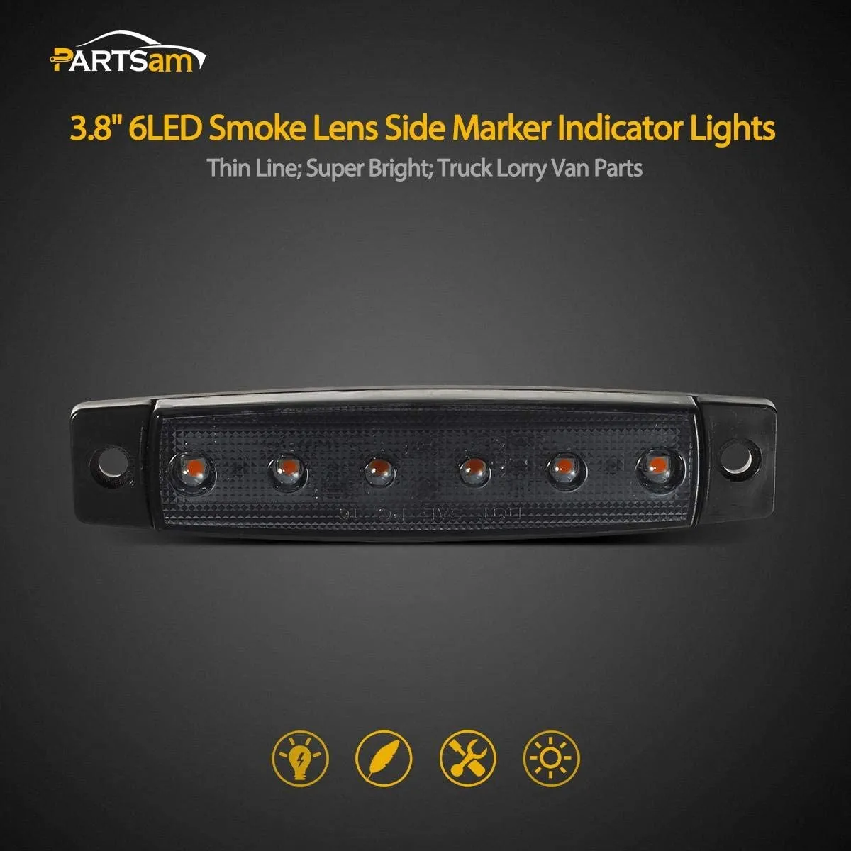 Partsam 20Pcs 3.8" Smoked Thin line Trailer Amber Led Side Marker Clearance Lights 6 LED Surface Mount Trailer marker lights, Led marker lights for trucks, Truck cab marker lights, RV marker lights