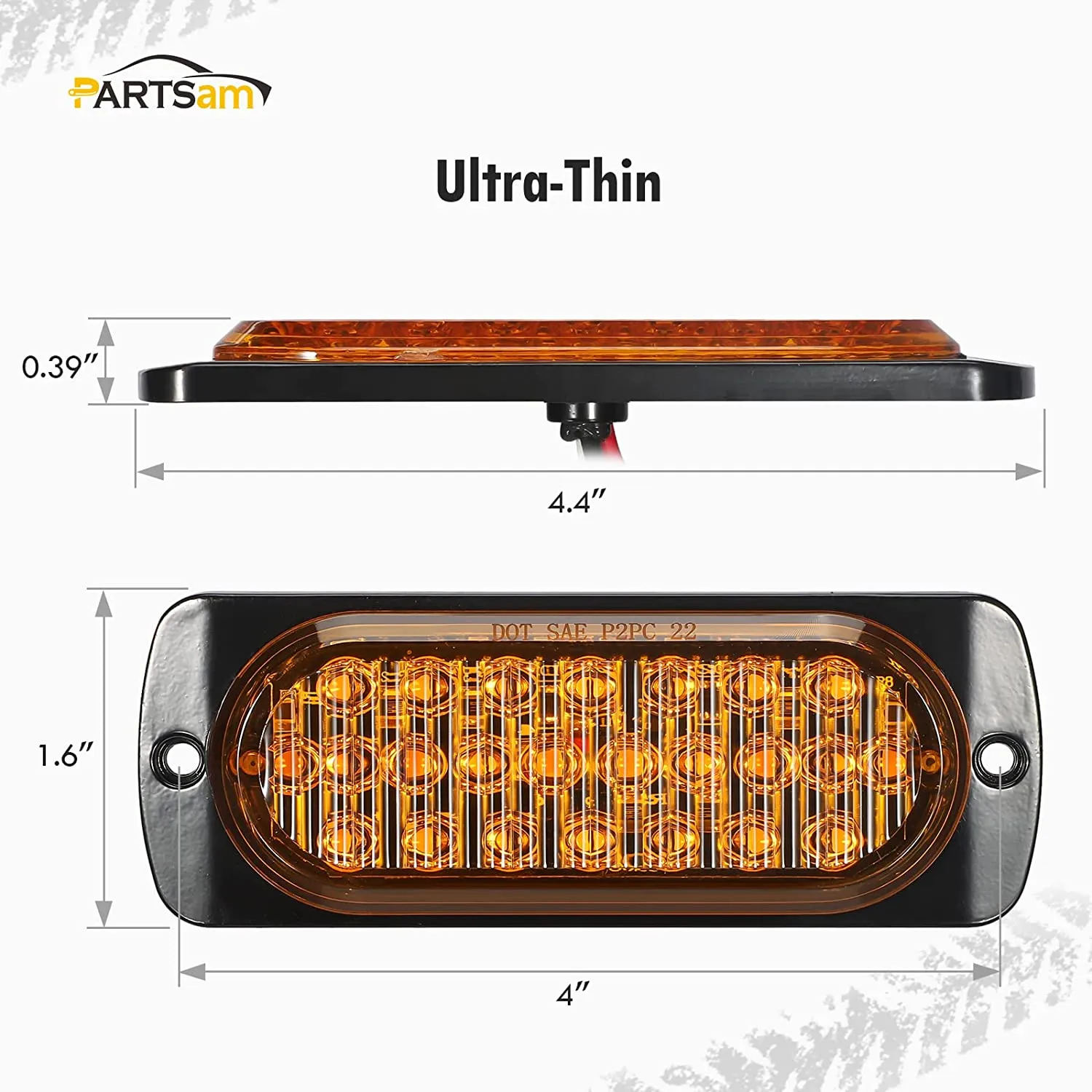 Partsam 2Pcs 4.4" Amber 24 LED Turn Signal Brake Parking Side Marker Lights, IP67 Waterproof Amber Lens Aluminum Housing Surface Mount Marker Lights for Trailer Truck Tractor RV