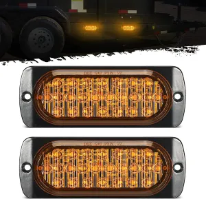 Partsam 2Pcs 4.4" Amber 24 LED Turn Signal Brake Parking Side Marker Lights, IP67 Waterproof Amber Lens Aluminum Housing Surface Mount Marker Lights for Trailer Truck Tractor RV