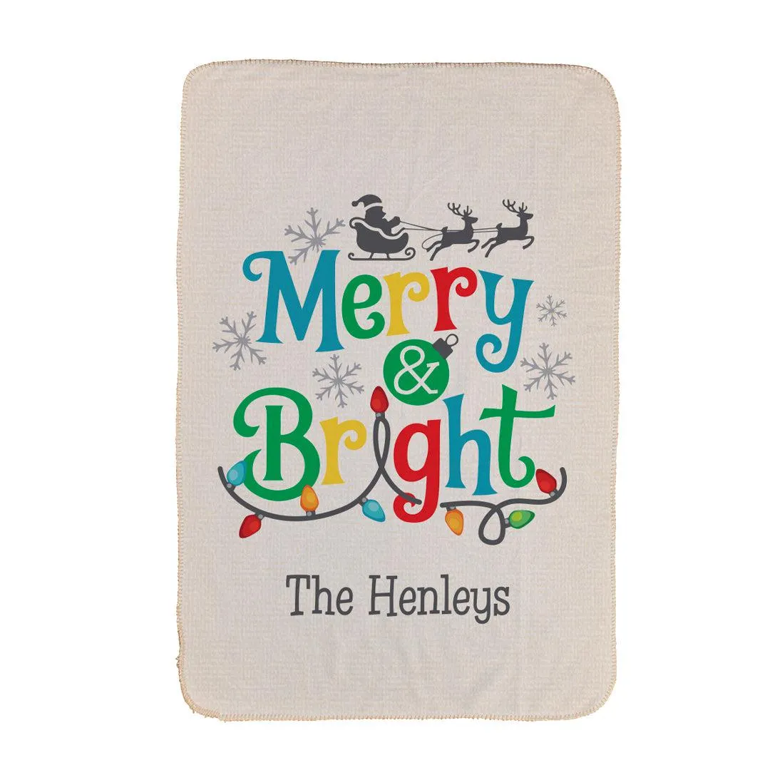 Personalized Merry and Bright Sherpa Blanket