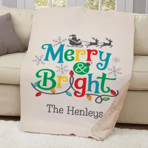 Personalized Merry and Bright Sherpa Blanket