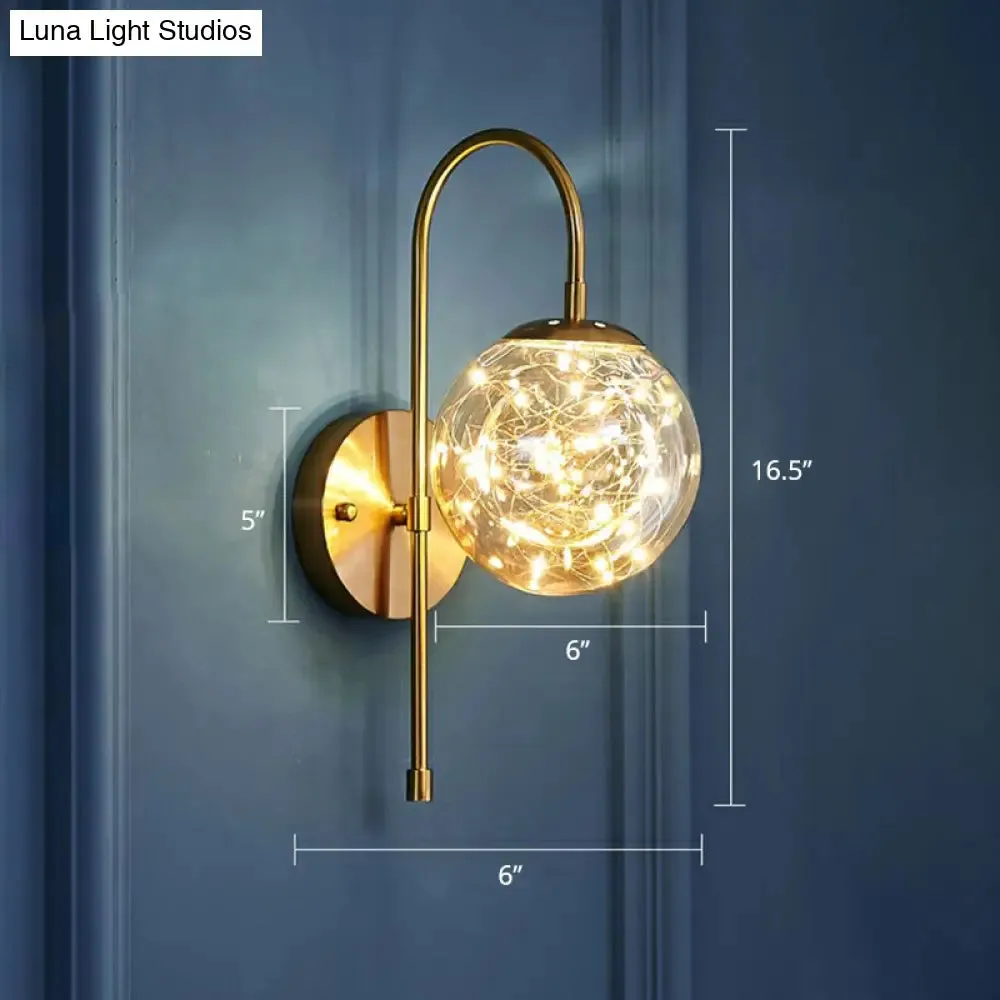 Postmodern Clear Glass Gold Wall Sconce with LED Starry Light Bulbs in Ball Shape