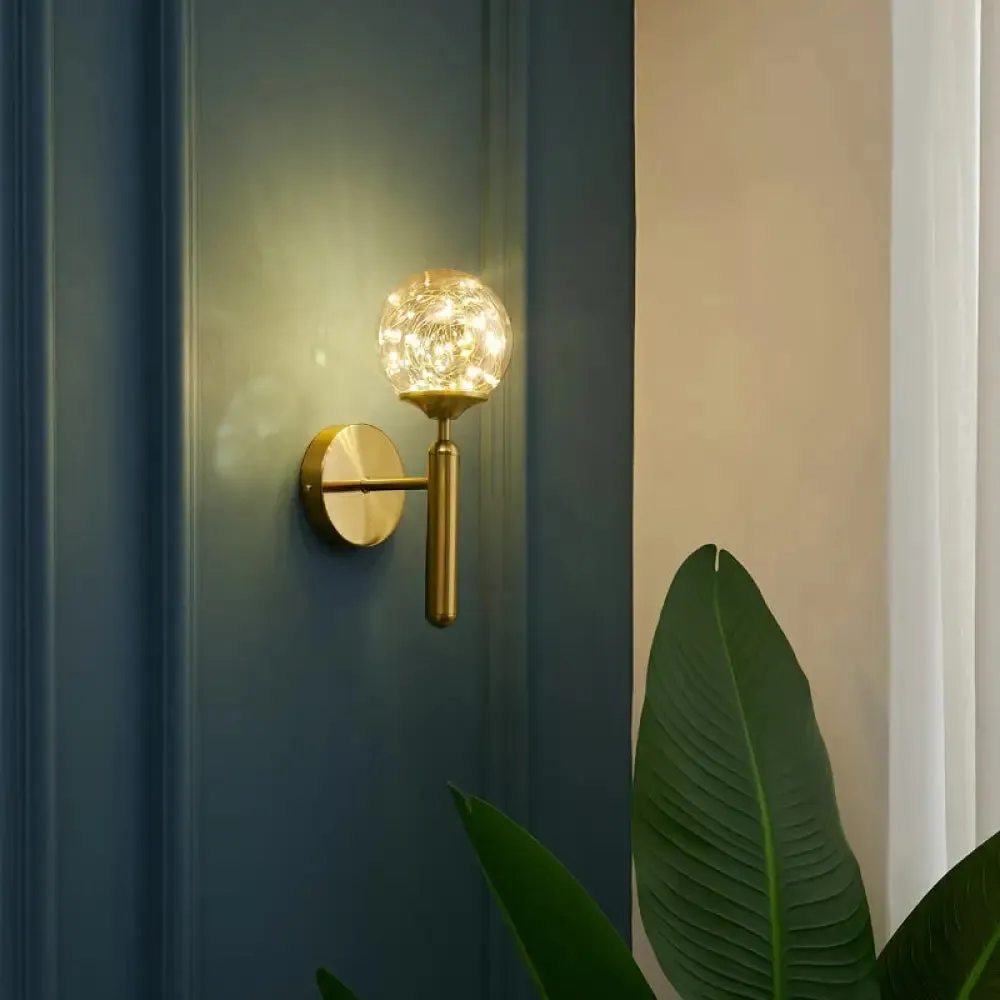 Postmodern Clear Glass Gold Wall Sconce with LED Starry Light Bulbs in Ball Shape