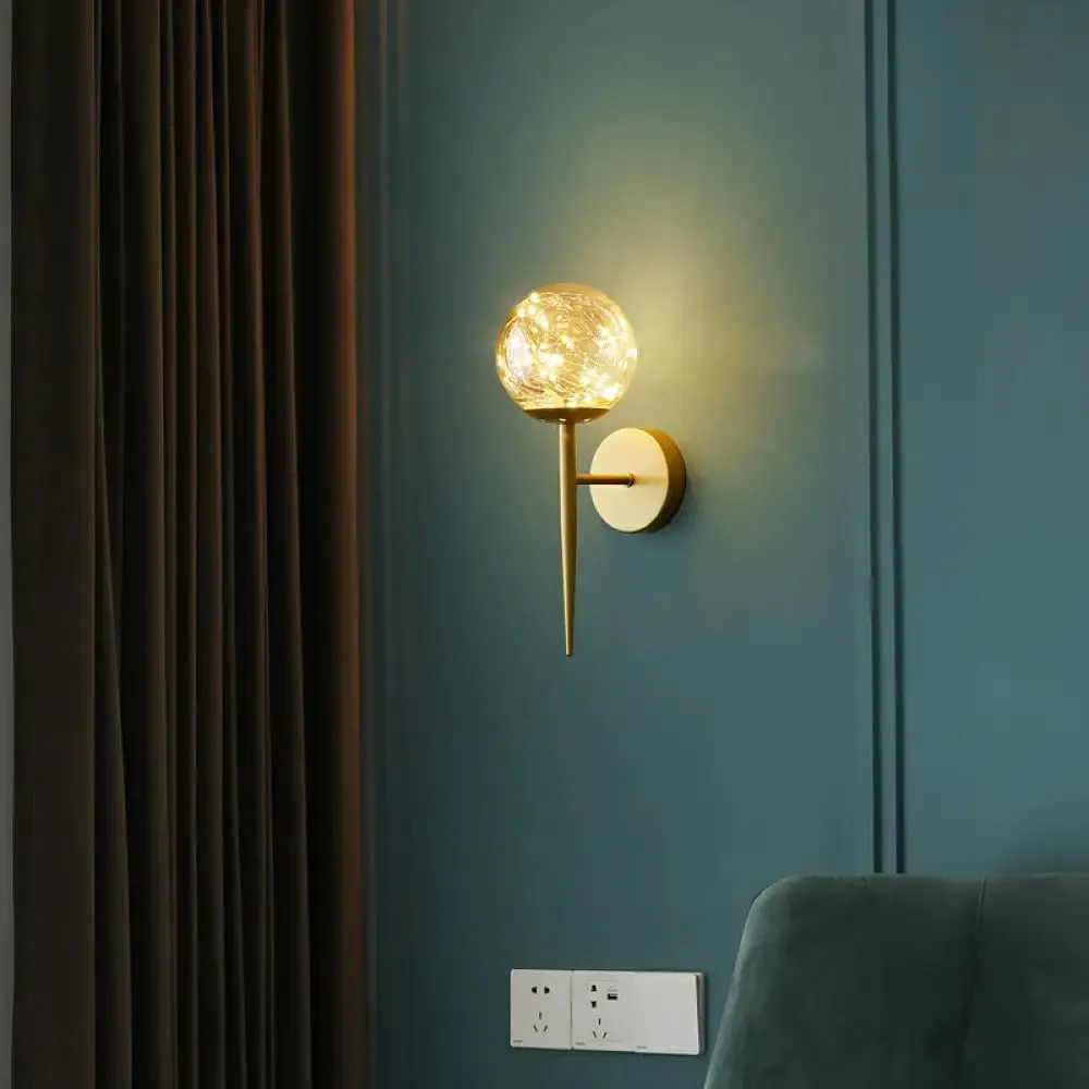 Postmodern Clear Glass Gold Wall Sconce with LED Starry Light Bulbs in Ball Shape