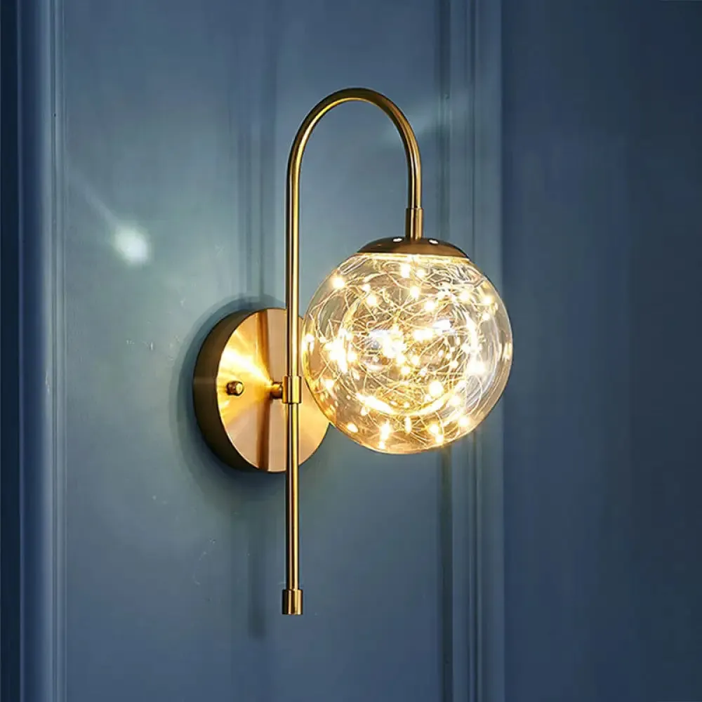 Postmodern Clear Glass Gold Wall Sconce with LED Starry Light Bulbs in Ball Shape