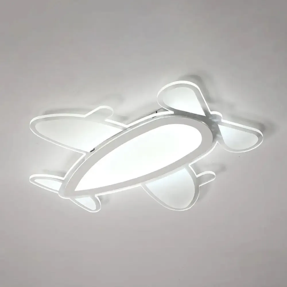 Propeller Plane Cartoon Ceiling Light - Acrylic Flush Mount in White Finish