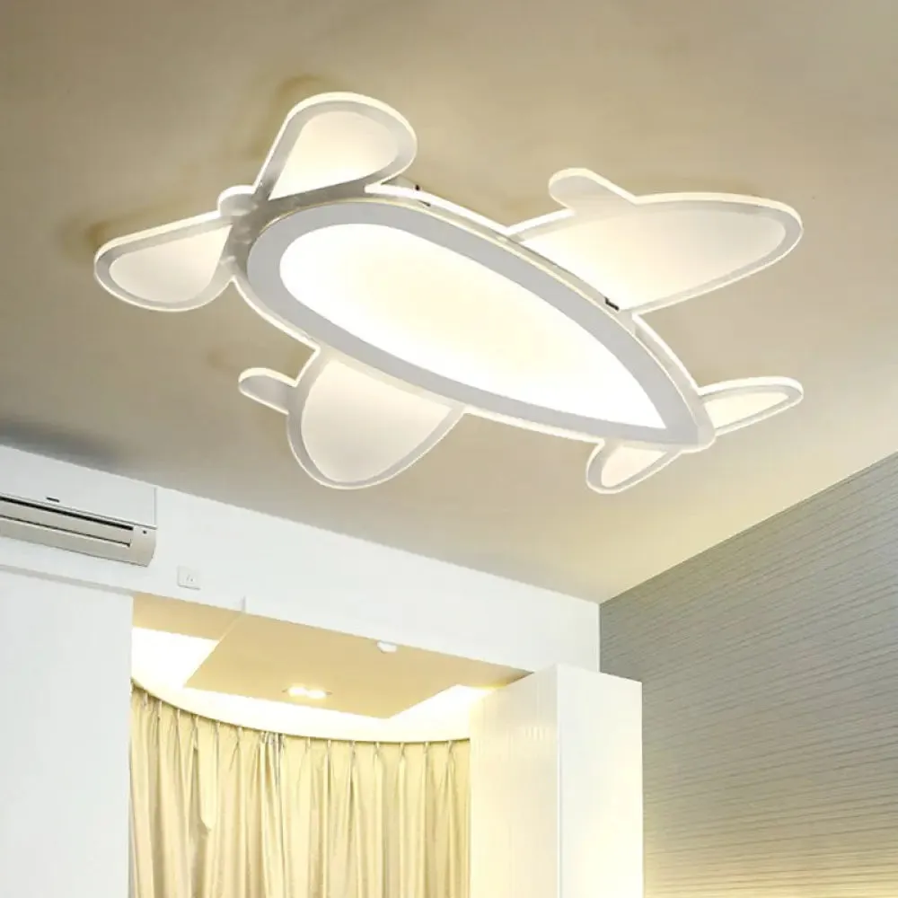 Propeller Plane Cartoon Ceiling Light - Acrylic Flush Mount in White Finish