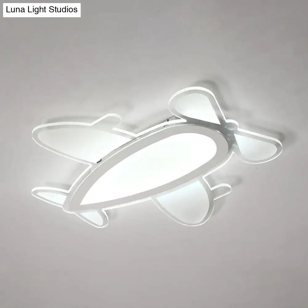 Propeller Plane Cartoon Ceiling Light - Acrylic Flush Mount in White Finish