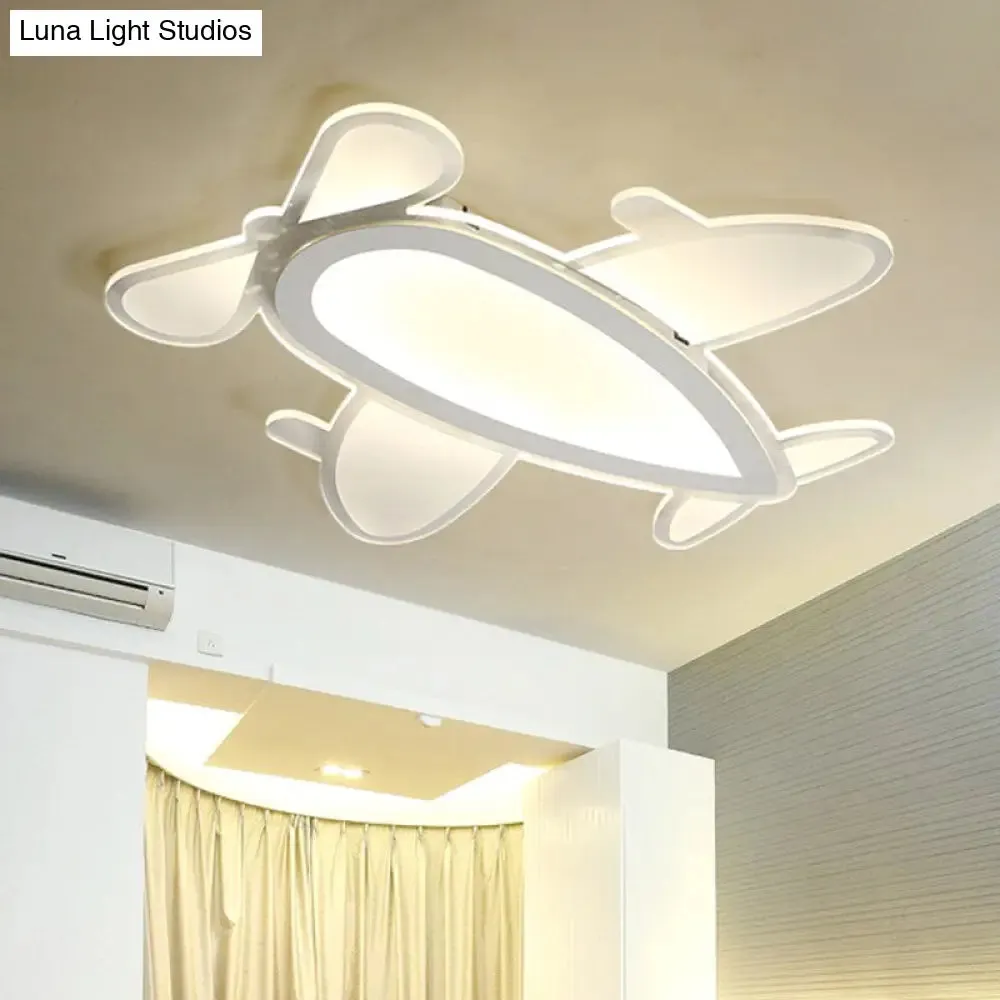 Propeller Plane Cartoon Ceiling Light - Acrylic Flush Mount in White Finish