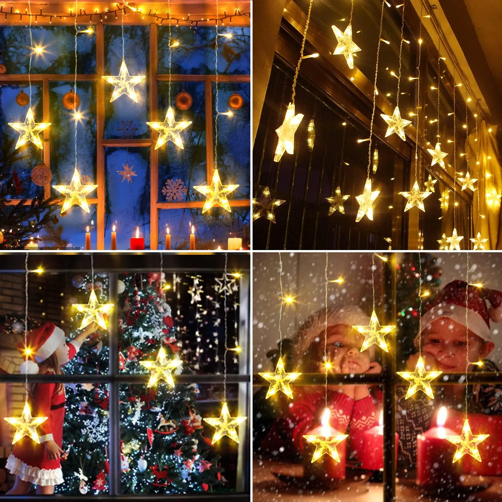 Quntis Star Curtain Lights, 5 Twinkling Stars 36Leds Christmas Lights Battery Operated with Timer and 8 Lighting Modes, Fairy String Lights for Bedroom Window Wedding Party Valentines Day