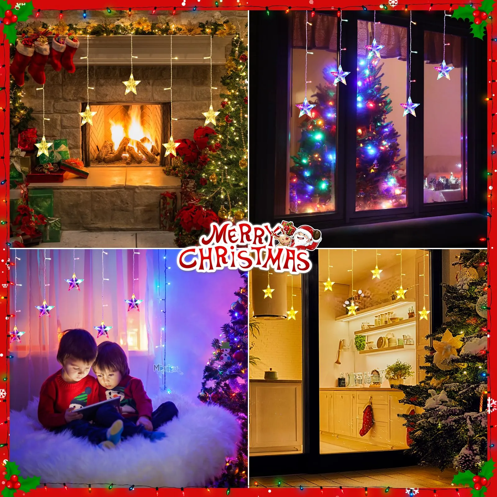 Quntis Star Curtain Lights, 5 Twinkling Stars 36Leds Christmas Lights Battery Operated with Timer and 8 Lighting Modes, Fairy String Lights for Bedroom Window Wedding Party Valentines Day