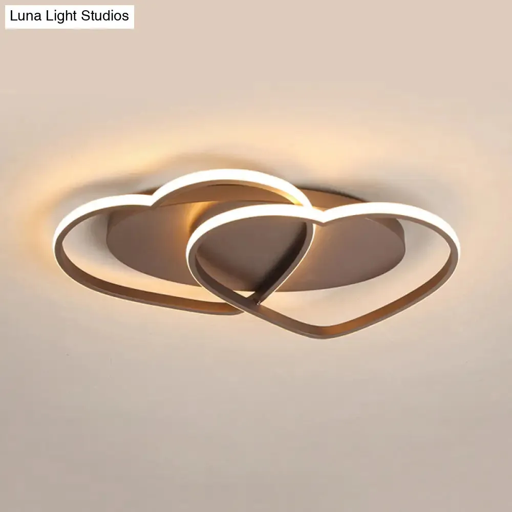 Romantic Double Heart Flush Mount Ceiling Lamp in Brown – Perfect for Study Rooms