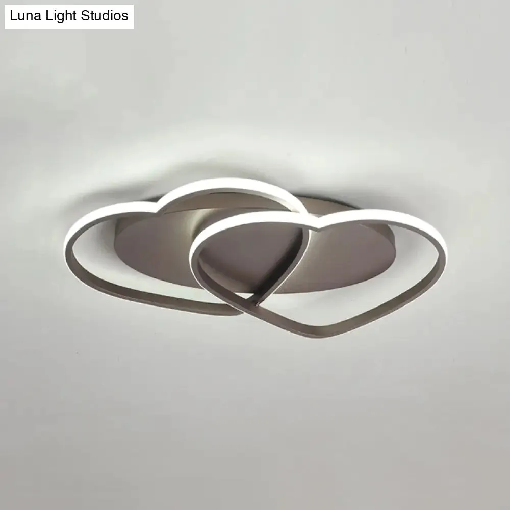 Romantic Double Heart Flush Mount Ceiling Lamp in Brown – Perfect for Study Rooms