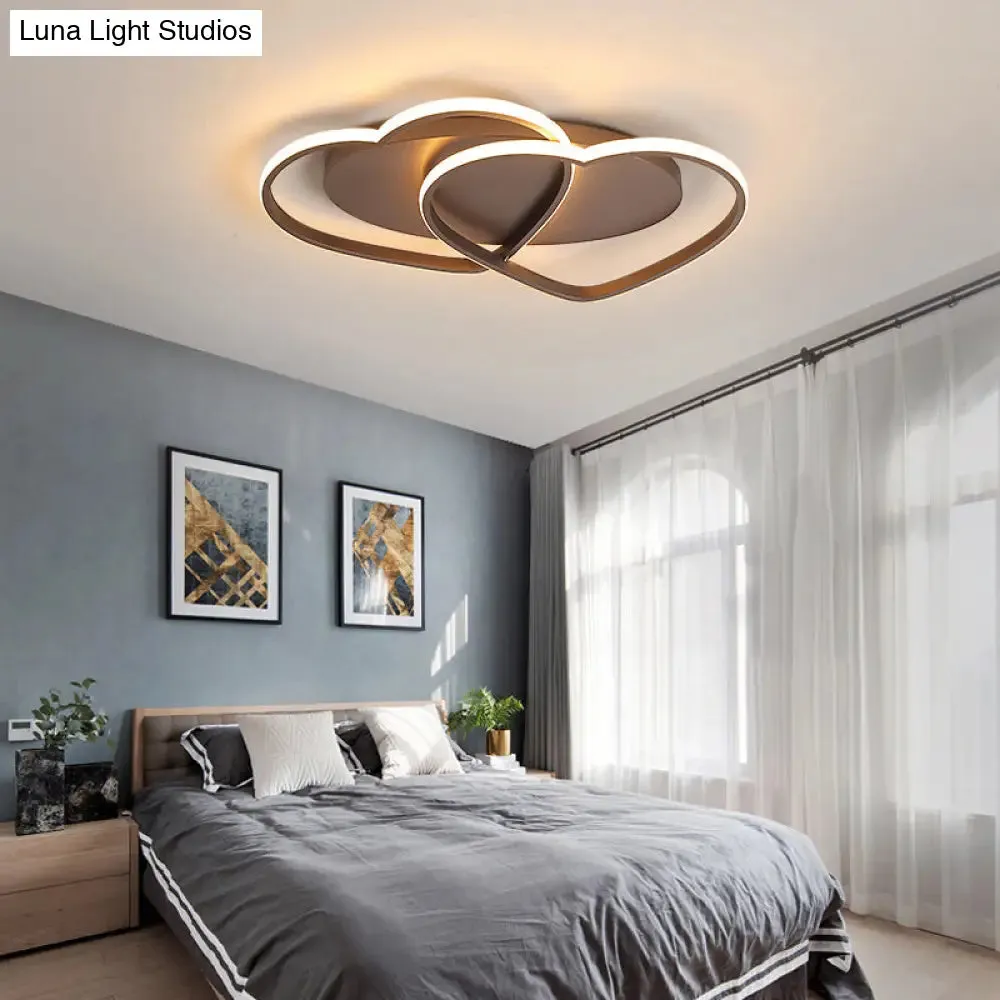 Romantic Double Heart Flush Mount Ceiling Lamp in Brown – Perfect for Study Rooms