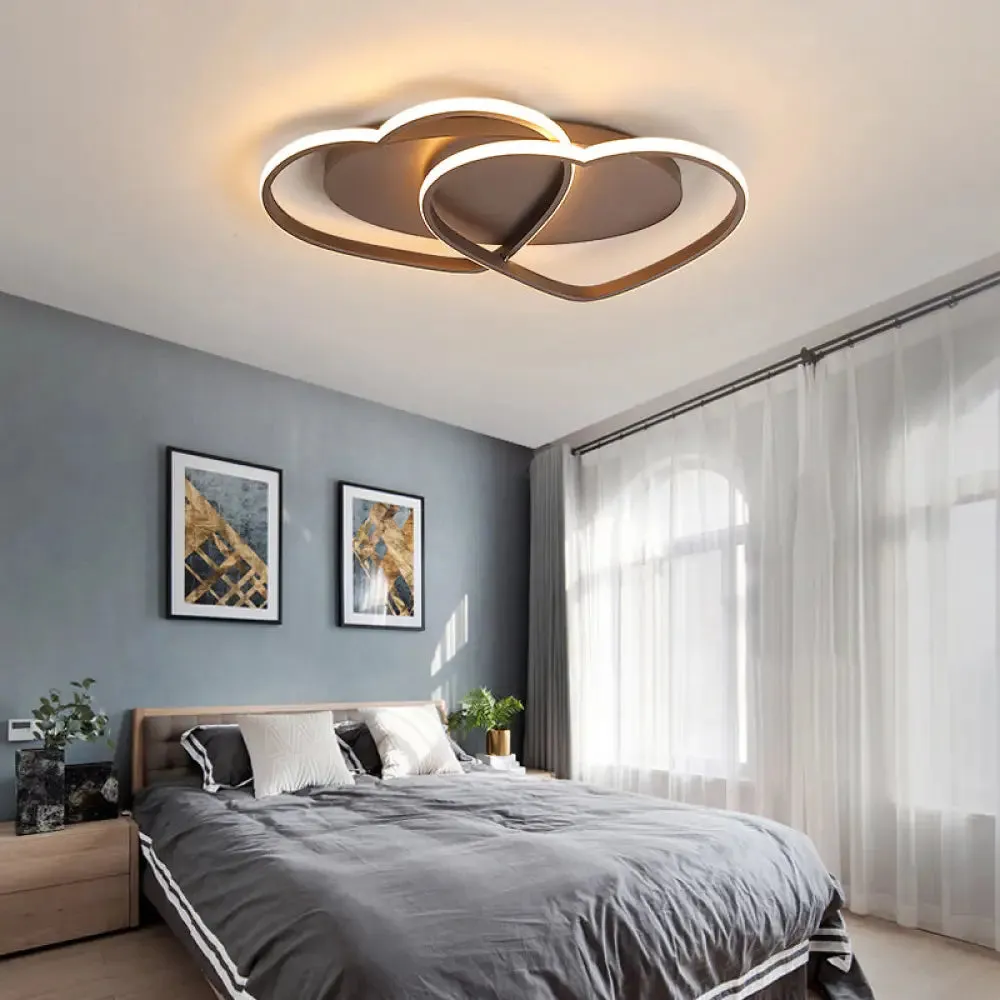 Romantic Double Heart Flush Mount Ceiling Lamp in Brown – Perfect for Study Rooms