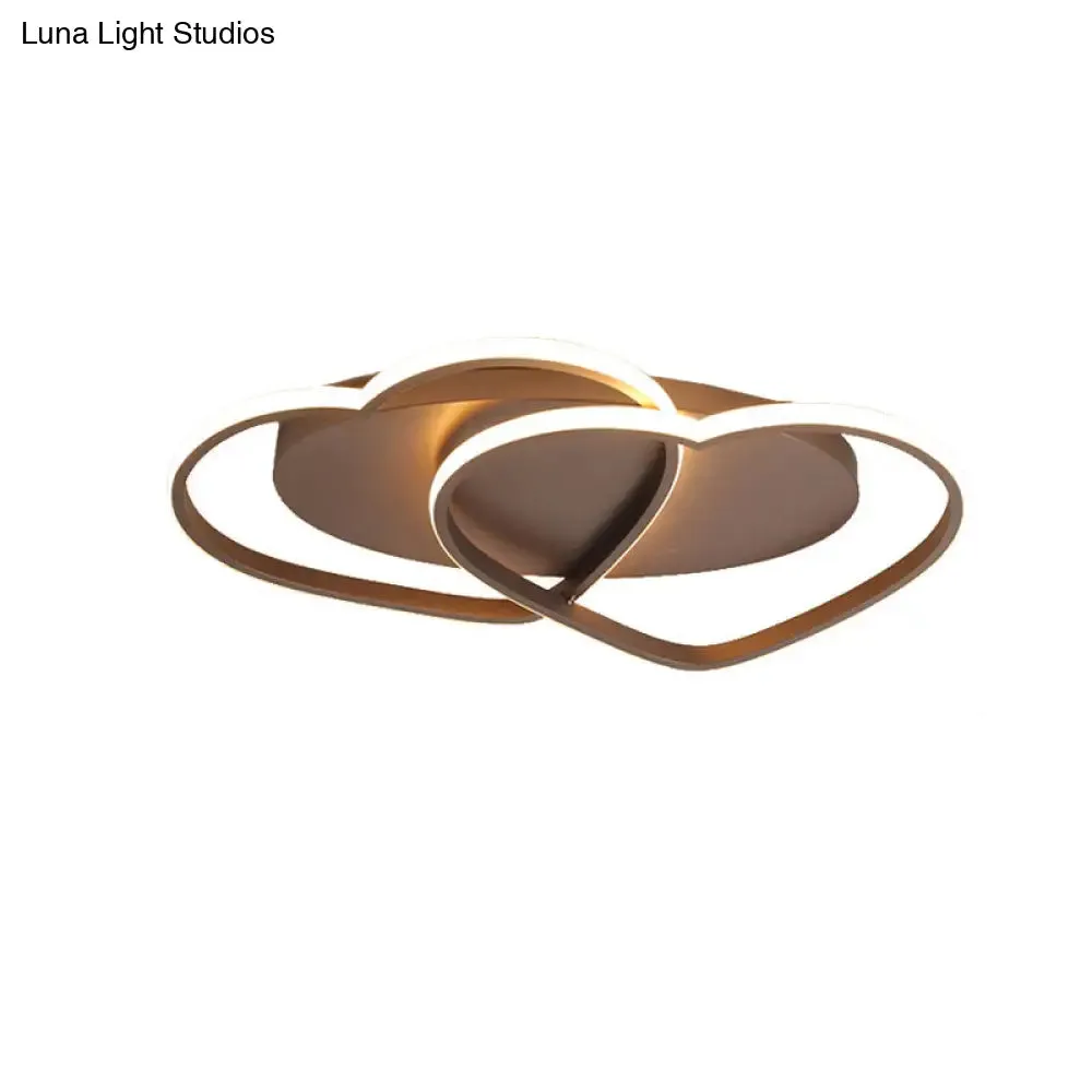 Romantic Double Heart Flush Mount Ceiling Lamp in Brown – Perfect for Study Rooms