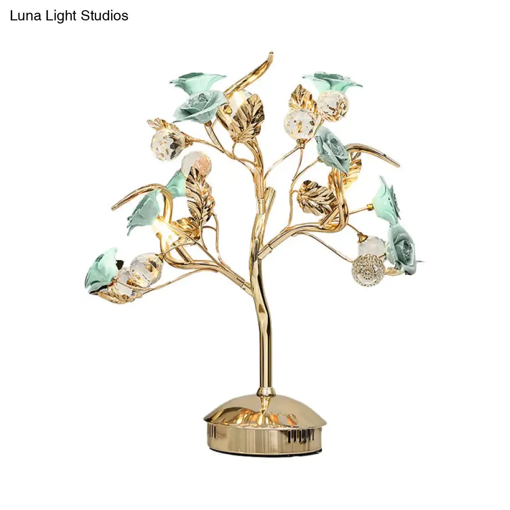 Romantic Pastoral Ceramic Flowering Tree Table Lamp with 3-Head Nightstand Light