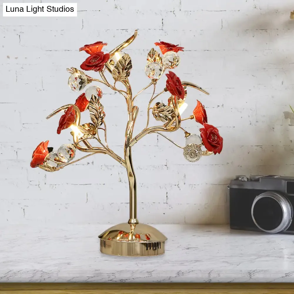 Romantic Pastoral Ceramic Flowering Tree Table Lamp with 3-Head Nightstand Light