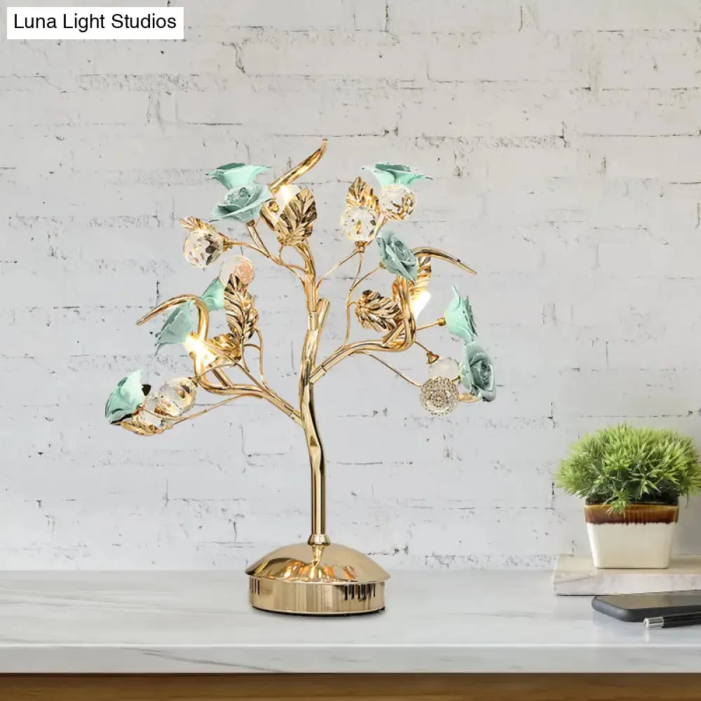 Romantic Pastoral Ceramic Flowering Tree Table Lamp with 3-Head Nightstand Light