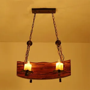 Rustic Wood Island Pendant Light with 4 Bulbs for Restaurants - Brown