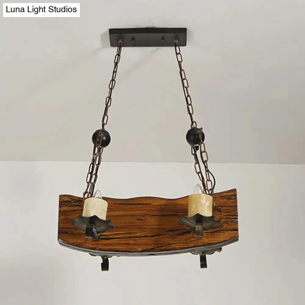 Rustic Wood Island Pendant Light with 4 Bulbs for Restaurants - Brown