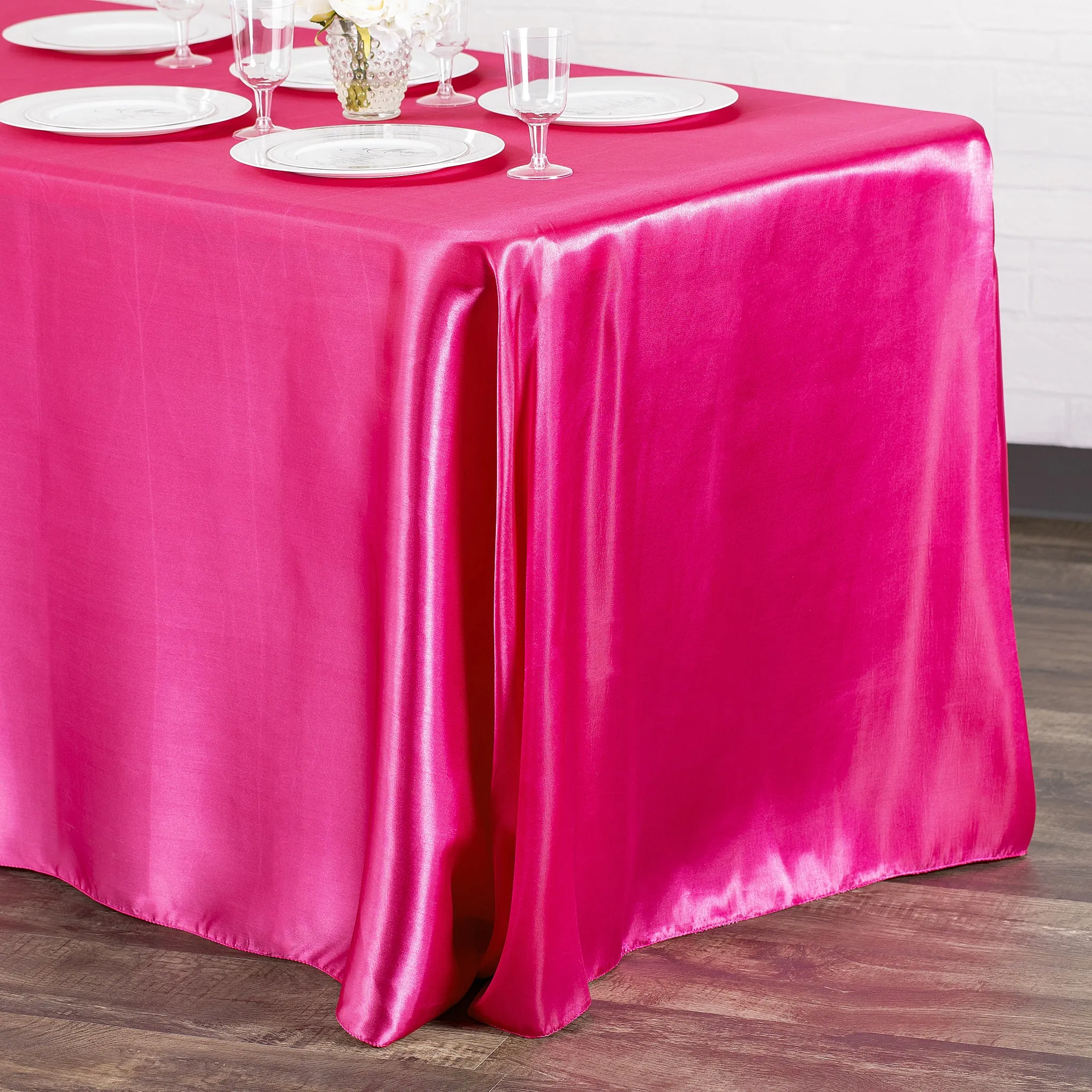 Satin Rectangular 90"x132" Tablecloth - Fuchsia