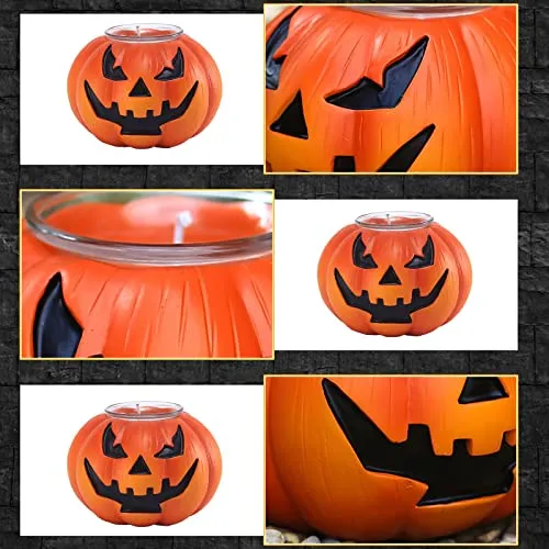 SAZ DEKOR Flickering Halloween Candles Fireplace Fall Pumpkin Tea Lights Harvest Decor