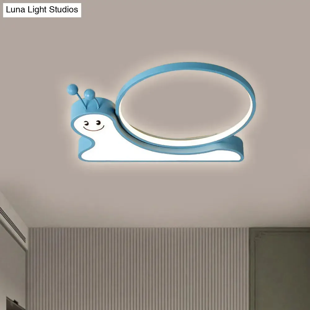 Snail Design LED Flush Light Fixture - Acrylic Cartoon Lamp in Warm/White Light (Pink/Blue)