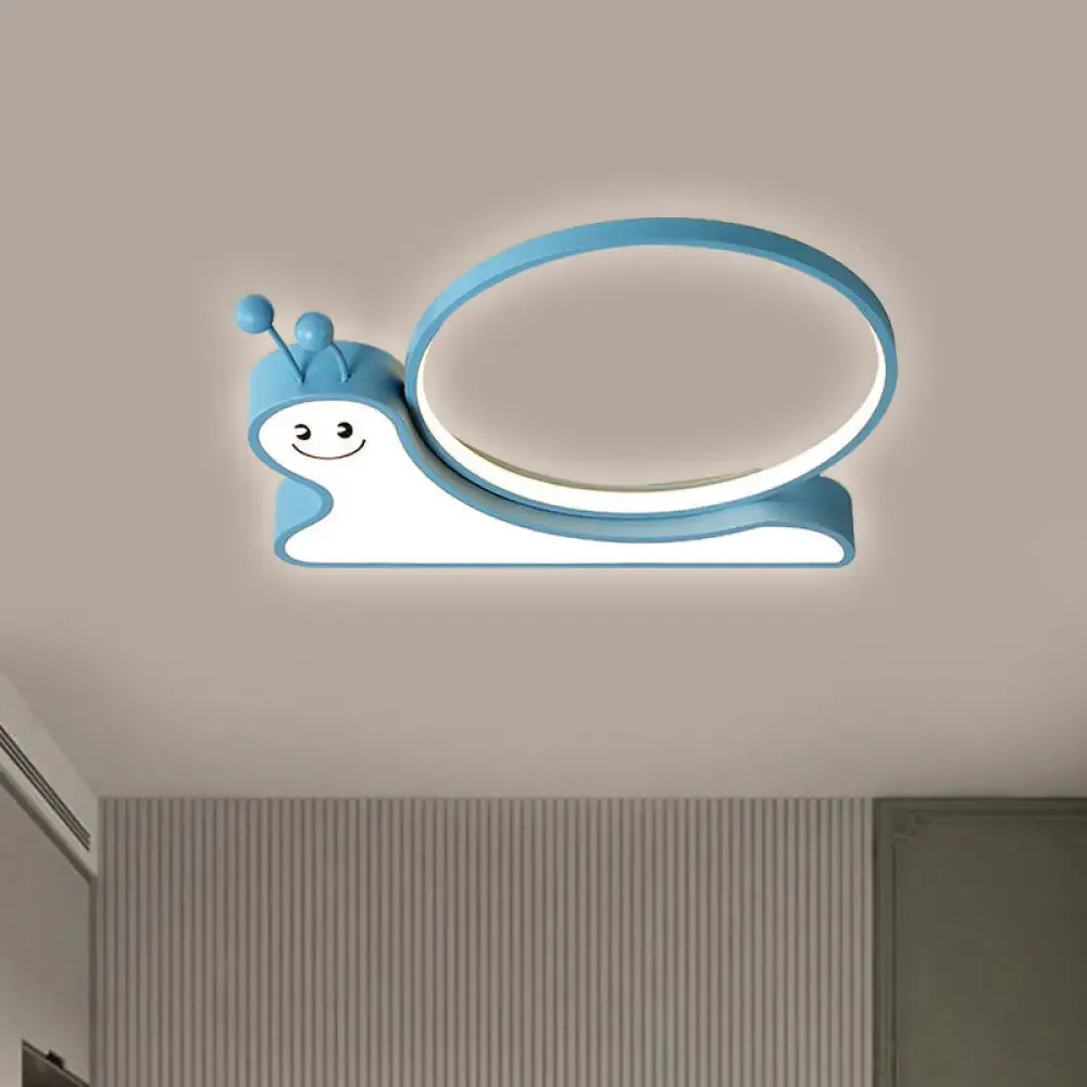 Snail Design LED Flush Light Fixture - Acrylic Cartoon Lamp in Warm/White Light (Pink/Blue)